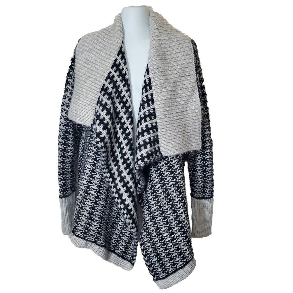 Ann Taylor LOFT Cardigan Sweater Womens Large Gray Black Alpaca Wool Chunky